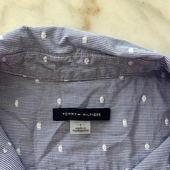 Tommy Hilfiger Classic Button Down Collared Sun Dress Sz 8 Blue Polka Dot White - Picture 7 of 12